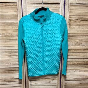 For Cynthia Jacket Vest Blue Quilted Sweater Zip Up Front Size Large Green